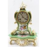 A 19TH CENTURY FRENCH MANTEL CLOCK, the ceramic case of Rococo design, by Jacob Petit, green ground,