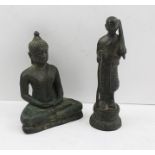 A 19TH CENTURY BRONZE MENDICANT, wise man with cobra staff, standing figure in robes on a lotus