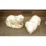 TWO PAINTED CAST CONCRETE GARDEN PIGS