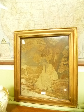 A GLAZED AND FRAMED MAP OF THE U.S.A together with A FLORAL FRAMED WALL MIRROR and A 19TH CENTURY