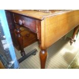A 19TH CENTURY MAHOGANY TWIN FLAP PEMBROKE STYLE TABLE with fitted single cutlery drawer,