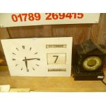 A LATE 19TH / EARLY 20TH CENTURY BLACK SLATE MANTLE TIME PIECE together with A PERPETUAL CALENDAR