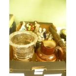 A BOX CONTAINING A SELECTION OF POTTERY AND PORCELAIN FIGURINES FROM 19TH & 20TH CENTURY together