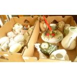 TWO BOXES CONTAINING A SELECTION OF DOMESTIC POTTERY AND GLASSWARE to include commemorative
