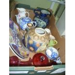 A QUANTITY OF ASSORTED CERAMICS AND GLASSWARE including ruby tinted items, oriental ginger jar,