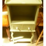 AN OLIVE GREEN PAINTED SIDE UNIT featuring two small box drawers
