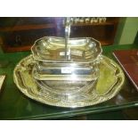 A SELECTION OF DOMESTIC SILVER PLATE to include chaffing dishes and trays together with A