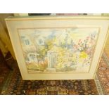 TWO ELIZABETH BERRY LITHOGRAPHIC PRINTS decoratively double mounted in contrasting frames,