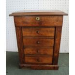 A VICTORIAN OAK COLLECTOR'S CABINET of Wellington chest design, fitted five drawers, 38cm wide