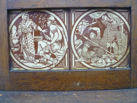 A LATE 19TH CENTURY GOTHIC REVIVAL HALL CHAIR stained and grained effect frame, the back inlaid - Image 2 of 2