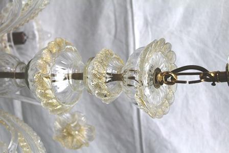 A GLASS CEILING CHANDELIER, possibly Murano, with gilded fronds, approximately 62cm - Image 3 of 7