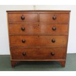 A 19TH CENTURY OAK CHEST OF TWO SHORT OVER THREE LONG GRADUATING DRAWERS, with knob handles, on