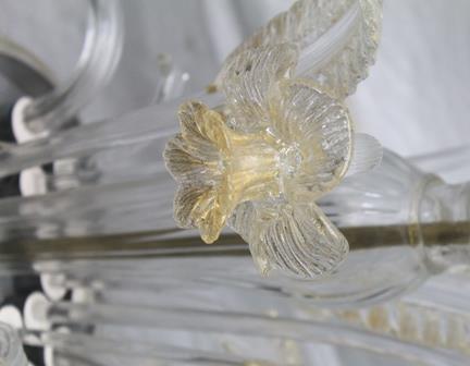 A GLASS CEILING CHANDELIER, possibly Murano, with gilded fronds, approximately 62cm - Image 2 of 7