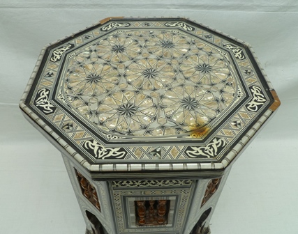 A 20TH CENTURY MOORISH SIDE TABLE OF OCTAGONAL FORM, with turned wood panels and Mihrab base, - Image 2 of 2