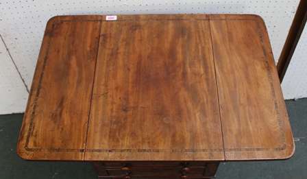 A 19TH CENTURY MAHOGANY DROP FLAP WORK/SEWING TABLE, having two real and two faux drawers, - Image 2 of 4