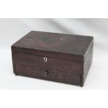 A 19TH CENTURY NEEDLEWORK BOX, faux rosewood paint effect, hinged cover, revealing fitted interior