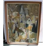A PROBABLE THIRD QUARTER 20TH CENTURY A cubist study of a village. Oil on board, indistinctly