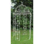 A 20TH CENTURY WROUGHT IRON TOWER ARBOUR, with domed top having four panelled sides