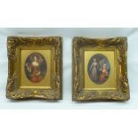 TWO GILT FRAMED DECORATIVE PRINTS, after Old Master Portraits, oval mounted, 20cm x 14cm