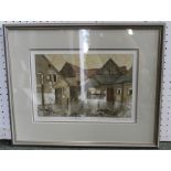 VALERIE THORNTON "Farm Buildings at Vauracon", an artist's proof etching, signed and dated '86, in