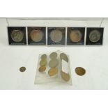 FIVE COMMEMORATIVE CROWNS 1980-1981 in acrylic cases and various pre-decimal UK currency
