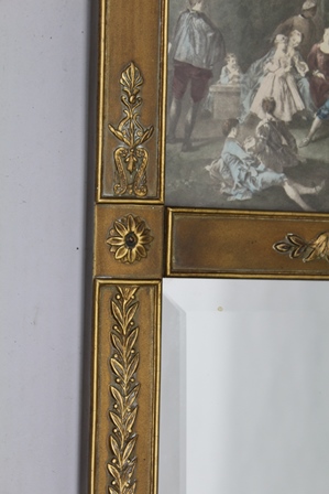 A FRENCH EMPIRE DESIGN GILT FRAMED PIER MIRROR, with ribbon swag crest upper portion inlaid with a - Image 4 of 5