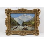 JOHN BATES NOEL (1870-1927) "Mountain Landscape with River Rapids". Oil painting on board, signed,