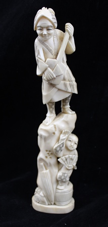 TWO JAPANESE MEIJI PERIOD IVORY CARVINGS, each depicts two people, one with a musician, the other - Image 2 of 6