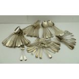 A LARGE HARLEQUIN COLLECTION OF MISCELLANEOUS SILVER FLATWARE, both Hanoverian and fiddle pattern