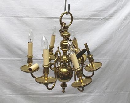 A DUTCH DESIGN BRASS CEILING CHANDELIER, six branch design approximately 47cm high