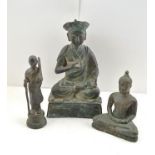 A 19TH CENTURY BRONZE MENDICANT, wise man with cobra staff, standing figure in robes on a lotus