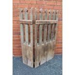 A 19TH CENTURY PICKET GATE, fret cut tops, secondary hinge type, remains of original paint, with