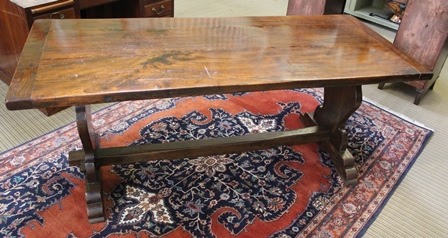 A 20TH CENTURY OAK REFECTORY TABLE OF JACOBEAN DESIGN