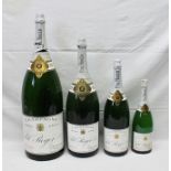 A SELECTION OF WHITE LABEL POL ROGER BRANDED DUMMY CHAMPAGNE BOTTLES