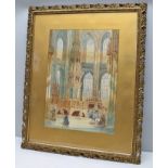 H. SCHAFFER "St Lawrence Church, Nuremberg", interior scene, Watercolour painting, signed and