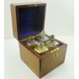 A 19TH CENTURY MAHOGANY MEDICINE CHEST, the hinged lid bearing engraved brass plate "Gargle &