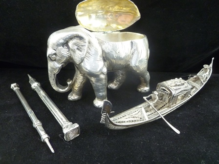 A LATE 19TH CENTURY CONTINENTAL WHITE METAL BOX in the form of an elephant, hinged lid to back, - Image 2 of 2