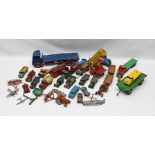 A SELECTION OF PLAY-WORN DIE-CAST VEHICLES, the majority by Dinky to include agricultural and