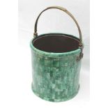 A MALACHITE BUCKET, copper lined, with brass swing handle, possibly Art Deco period