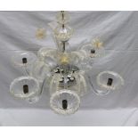 A GLASS CEILING CHANDELIER, possibly Murano, with gilded fronds, approximately 62cm