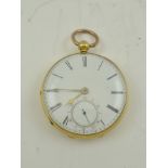 A 19TH CENTURY 18CT GOLD CASED GENTLEMAN'S POCKET WATCH, open face design with white metal dial