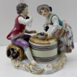 A 20TH CENTURY MEISSEN PORCELAIN FIGURE GROUP, "Vine Harvest", depicting a boy and a girl in 18th