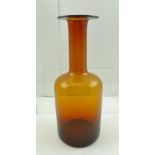 AN AMBER BLOWN GLASS BOTTLE VASE in the manner of Otto Braver for Holmegaard, 1960s, 30.5cm high.