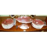 A DECORATIVE CONTINENTAL POTTERY FISH SERVICE comprising serving platter, sauce tureen, and ten