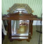 THREE USEFUL AND DECORATIVE WALL MIRRORS, one mahogany framed with hat shelf