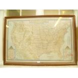 A GLAZED AND FRAMED MAP OF THE U.S.A together with A FLORAL FRAMED WALL MIRROR and A 19TH CENTURY