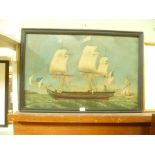 A NAIVE SCHOOL OIL ON BOARD STUDY of a vintage American triple masted sailing ship