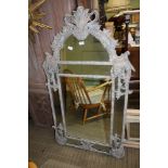 A LARGE FANCY MULTI-PLATE WALL MIRROR, with central bevelled panel