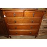 A LATE 19TH / EARLY 20TH CENTURY MAHOGANY BEDROOM FIVE DRAWER CHEST of plain form, supported on