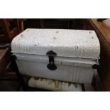 A SMALL WHITE PAINTED METAL TRUNK